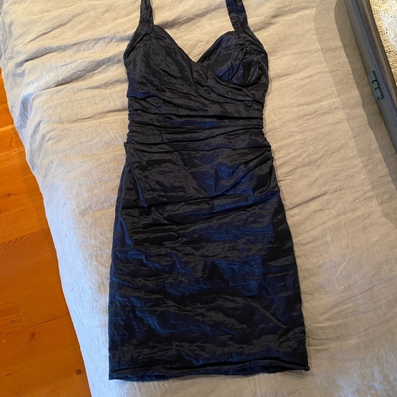 Navy Metallic halter BCBG cocktail dress - Picture 5 of 8